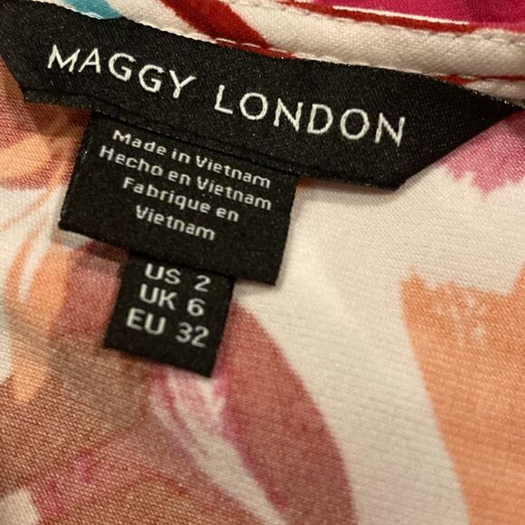 Maggy London Womens Pink Orange Tropical Sleeveless Midi Dress NWT - Picture 6 of 10